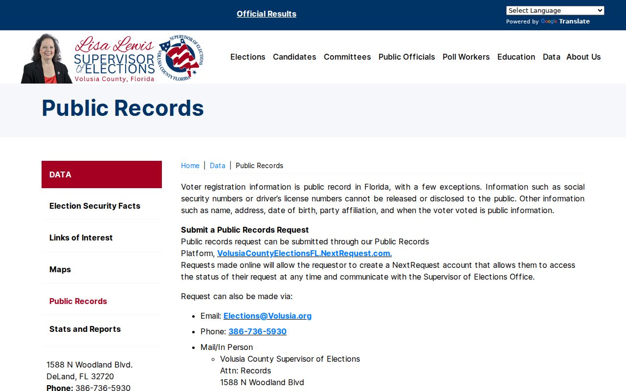 DeBary residents directory Volusia voter records request