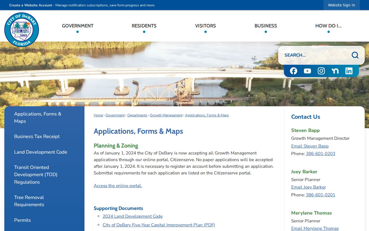 DeBary residents directory planning applications and maps