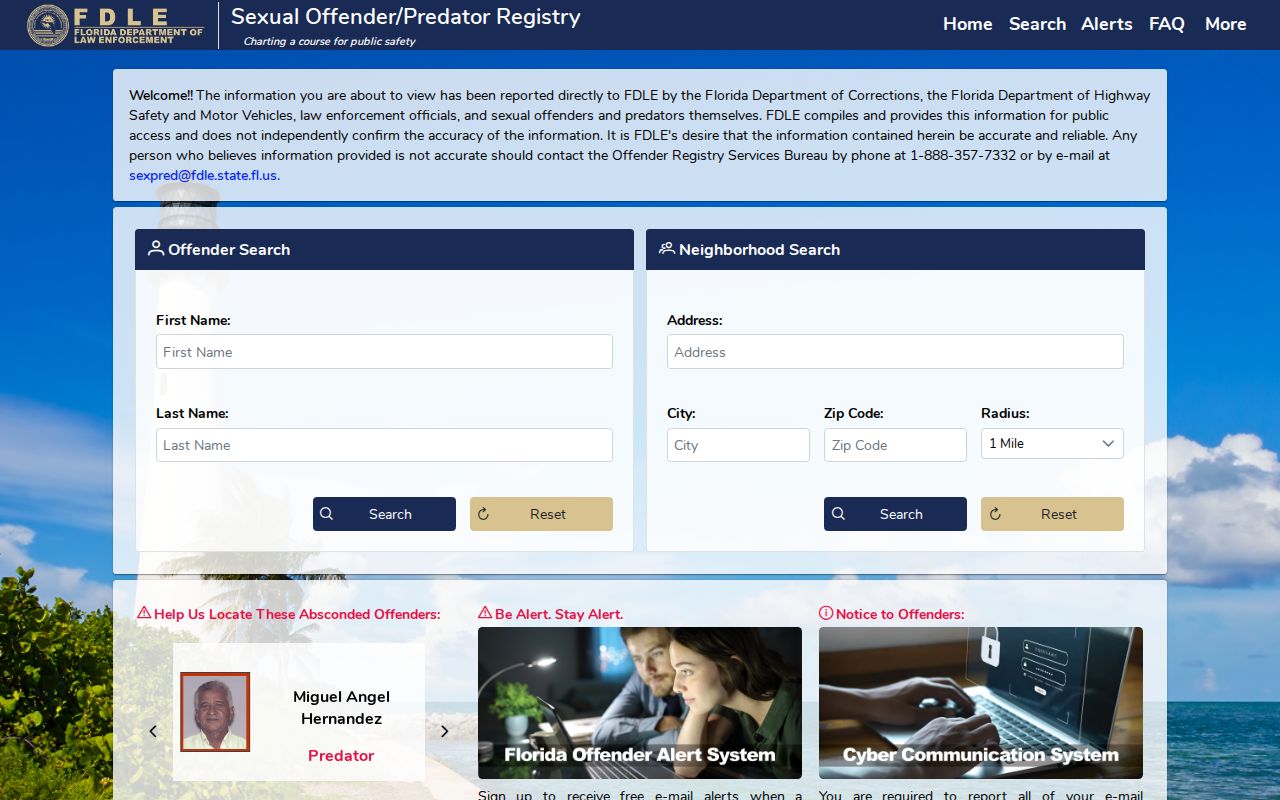 FDLE offender and predator geographic search for DeBary public safety research