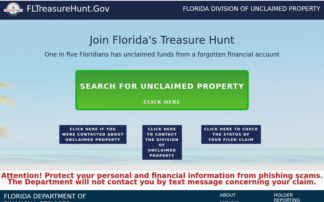 Florida Treasure Hunt unclaimed property search for an owner or heir