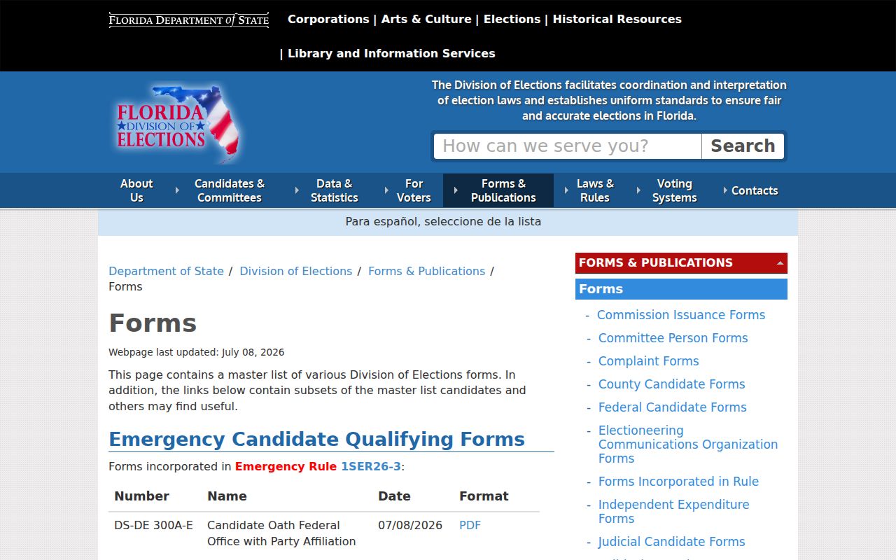 Florida elections forms for voter registration and protected address requests